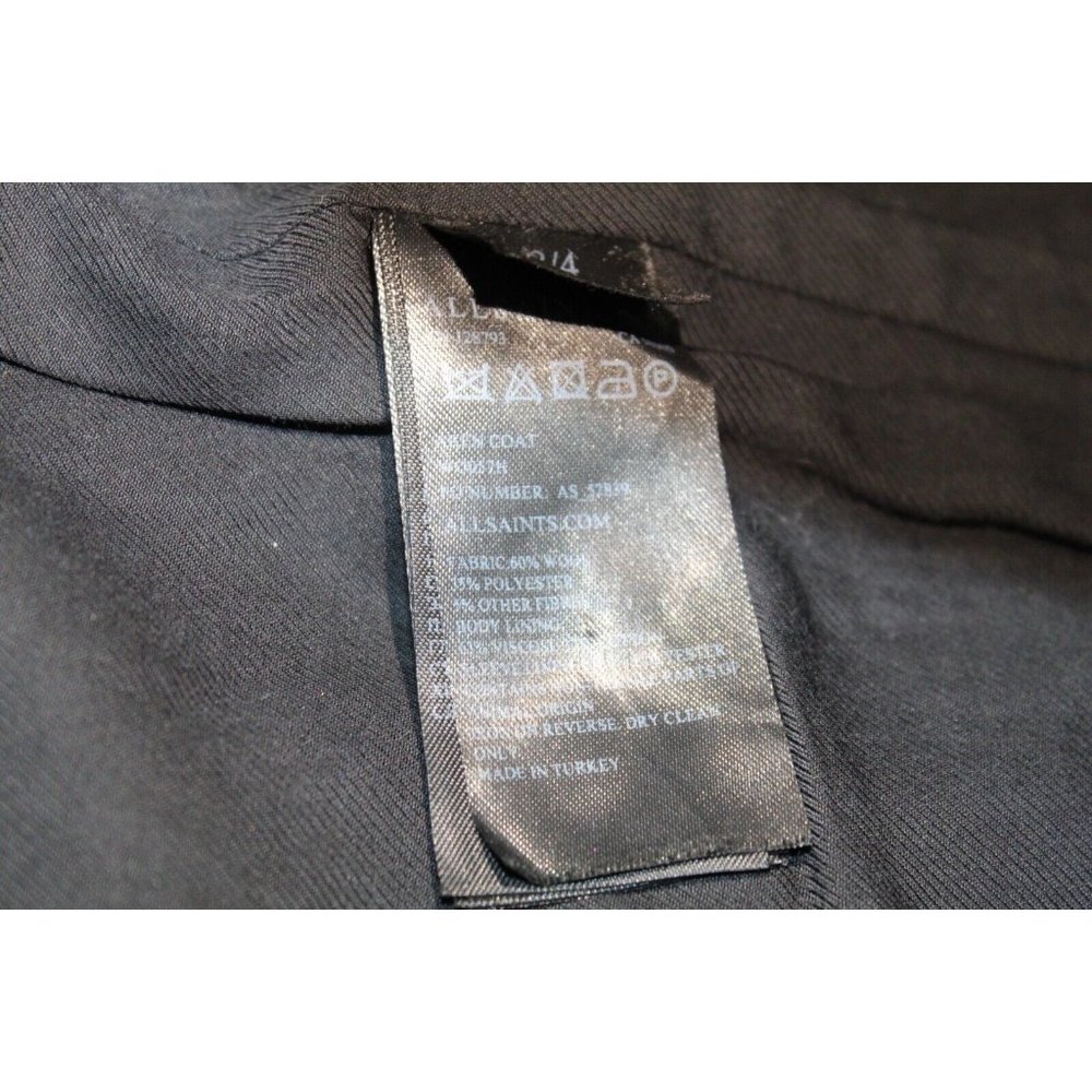 All Saints Aren Coat Size 4 Wool Hepburn Steampunk Modern Minimalist Herringbone - Picture 10 of 11